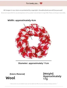 Macro shot showing size 11cm diameter of red houndstooth wool scrunchie accessory