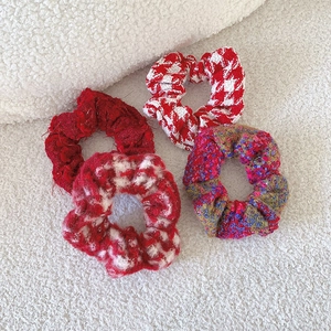 Vintage Red Tweed Hair Scrunchies For Women Houndstooth Plaid Fabric Elastic Hair Ties New Year Christmas Hair Accessories