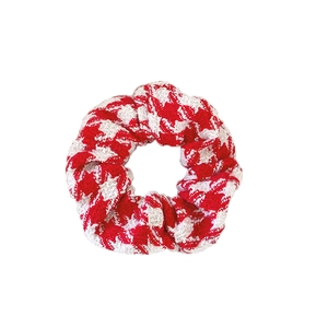 Red and white houndstooth plush scrunchie for women, elegant 2025 New Year hair accessory