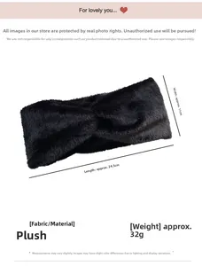 Detail van zwarte pluche hoofdband afmetingen: 24,5 cm lengte en 11 cm breedte