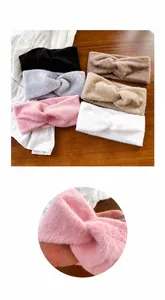 Detail showing plush faux mink fur texture and elastic cross twist of these headbands