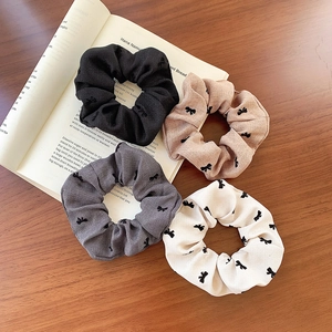 Korean Style Bowtie Print Fabric Scrunchies For Women High Elastic Polyester Pleated Hair Ties Sweet Ponytail Headwear Accessories