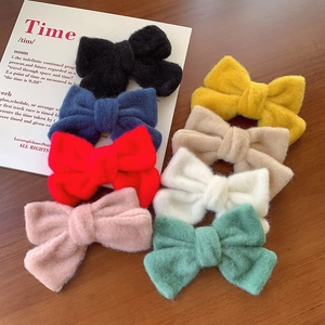 Koreanischer Stil Plüsch Schleife Haarspange Sanft Winter Herbst Süß Kunstpelz Zwelagig Feder Top Clip Damen Haarschmuck
