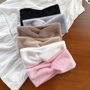 Winter plush crossover headbands in six colors including black grey and beige