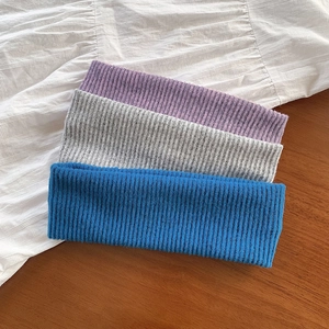 Elastic ribbed knitted headbands set in purple, blue, and grey for sports and daily wear
