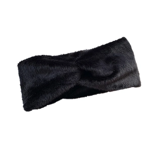 Solid black plush twisted headband featuring soft warm faux fur for autumn and winter