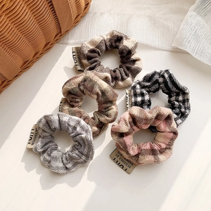 Damen Vintage Kariert Plissee Haargummis Weicher Stoff Karo Pferdeschwanz Halter Elastische Haarbänder Schmuck