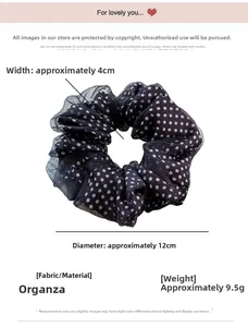 Detaillierte Maße des Mesh-Haargummis mit Punkten, 12cm Durchmesser und 4cm Breite