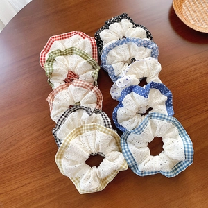 Lace Plaid Patchwork Scrunchies Balletcore Style Sweet Fabric Hair Ties Polka Dot Floral Hair Accessories For Women