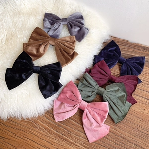 Large Velvet Bow Hair Clip For Women Vintage Handmade Double Layer Spring Clip Autumn Winter Hair Accessories Elegant Headpiece