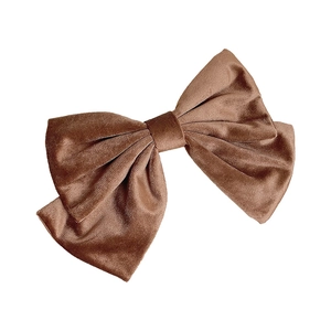 Vintage brown velvet double-layer bow hair clip with 3D handmade spring barrette design