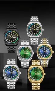Detailed showcase of six luxury quartz watch variants with steel straps and dual calendars