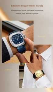 Detailansicht der Luxus-Quarzuhr für Herren mit Wellenzifferblatt und Lederarmband