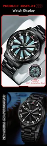 Detail view of VA VA VOOM men's watch with a unique 360-degree rotating black and blue dial