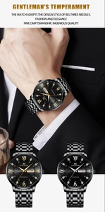 Macro detail of luxury men's watch dial featuring day-date display and Roman numerals