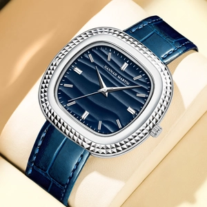 Hannah Martin Herren Quadratisch Quarz Uhr Wasserdicht Mode Business Echtes Leder Armband Analog Armbanduhr Klassisch Geschenk