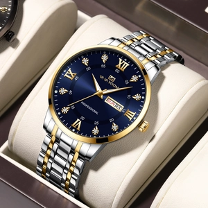 Luxury Men Quartz Watch Stainless Steel Waterproof Business Watch With Day Date Roman Numerals Rhinestone Dial Wristwatch