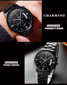 Close-up of VAVAVOOM mens watch dial showing three sub-dials and curved date display