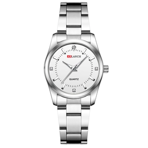 Elegant silver stainless steel quartz watch for women with a white diamond-set dial face