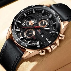 VA VA VOOM Men Business Quartz Watch Alloy Case Genuine Leather Strap Luminous Multi-functional Chronograph Waterproof Men Watch