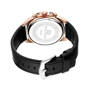 Waterproof quartz business watch for men with rose gold case and black leather strap