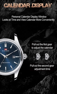 Vue détaillée de la couronne à deux crans pour régler la date et l'heure sur cette montre