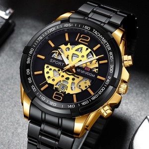 Orologio sportivo da uomo VAVA VOOM in oro nero con quadrante scheletrato e data