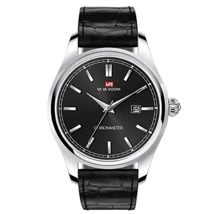 Montre homme d'affaires avec bracelet en cuir bleu, boîtier acier et cadran noir