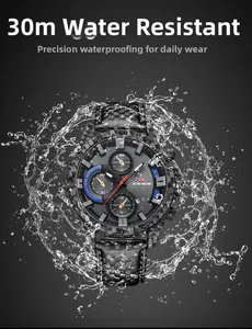 Détail d'une montre militaire à quartz étanche 30m avec texture en fibre de carbone