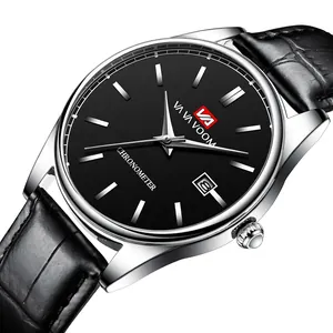 Montre à Quartz pour Hommes VA VA VOOM Avec Boîtier en Acier Inoxydable et Bracelet en Cuir Noir Montre-Bracelet Business Décontractée