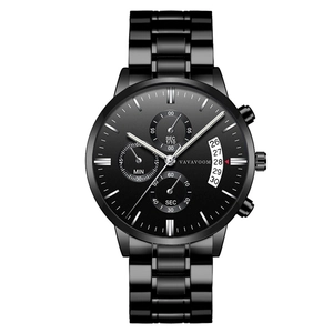 VAVAVOOM business men's stainless steel watch with black chronograph dial and silver strap
