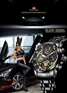 VA VA VOOM schwarze Herrenuhr im Supercar-Stil mit multifunktionalem Chronographenzifferblatt