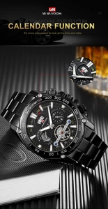 Detailed close-up of VA VA VOOM men's quartz watch dial with chronograph and date window