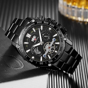 Men's luminous black stainless steel chronograph watch with mechanical tourbillon design
