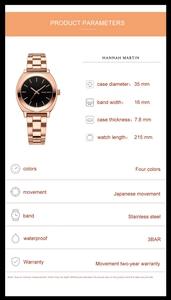 Detailed technical specifications of the 35mm rose gold square case women's steel watch
