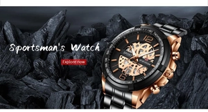 Dettaglio del quadrante dell'orologio sportivo da uomo VAVA VOOM con design nero e oro