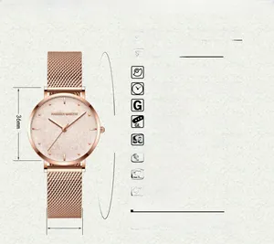 Spécifications de la montre rose gold avec cadran étoilé et mouvement japonais précis