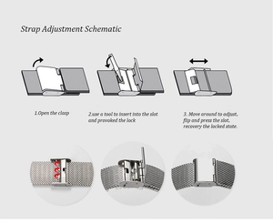 Vue détaillée du bracelet de montre en maille argentée avec boucle coulissante réglable