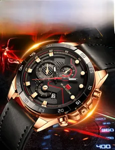 Detail of VA VA VOOM racing chronograph with rose gold case and black leather strap