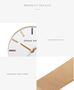 Detail of rose gold ladies watch with colored scale dial and stainless steel mesh strap