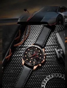 Detail of VA VA VOOM men's chronograph watch with black dial and rose gold accents