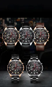 Selection of male multi-function chronograph watches with leather and steel straps