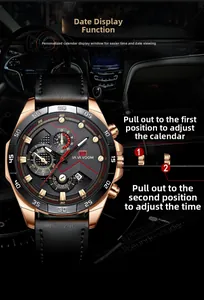 Close-up of men's watch featuring a black dial, date window, and rose gold case detail