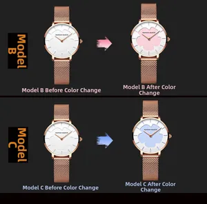 Détail de la montre Hannah Martin montrant le cadran changeant de couleur au soleil