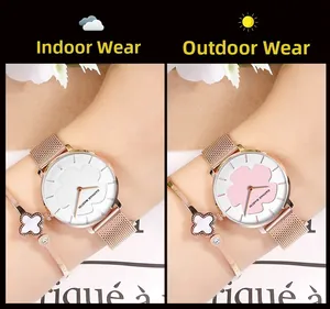 Détail d'une montre à quartz dont le cadran change de couleur sous le soleil
