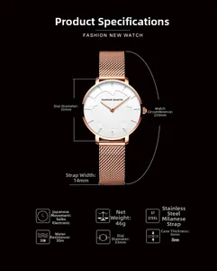 Détails de montre rose doré avec cadran floral 3D et bracelet en maille