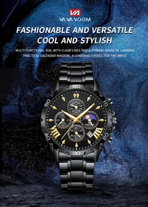 Gros plan détaillé de la montre d'affaires avec bracelet noir et index dorés élégants