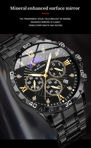 Macro detail of VAVA VOOM men's watch featuring mineral glass and golden roman numerals