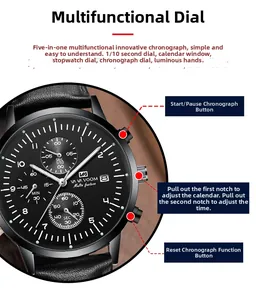 Detail view of VA VA VOOM men's watch featuring a black chronograph dial and luminous hands