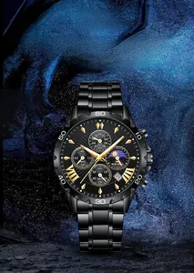 Vue détaillée du cadran de montre business avec trois sous-cadrans et guichet de date